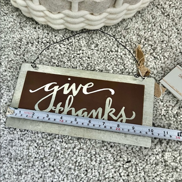GIVE THANKS Metal & Wood Thanksgiving Hanging Sign 10x5” Decor Rustic NWT - Picture 5 of 8